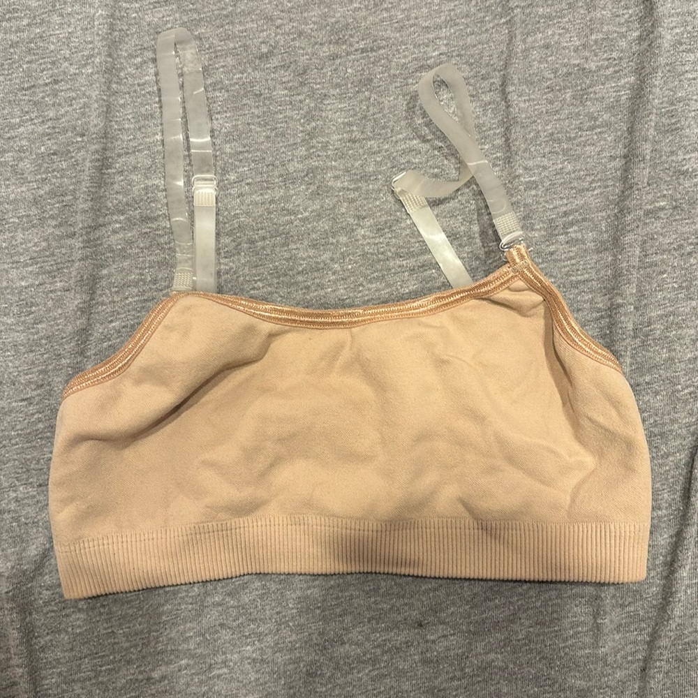 No show sports bra with clear straps (never worn)